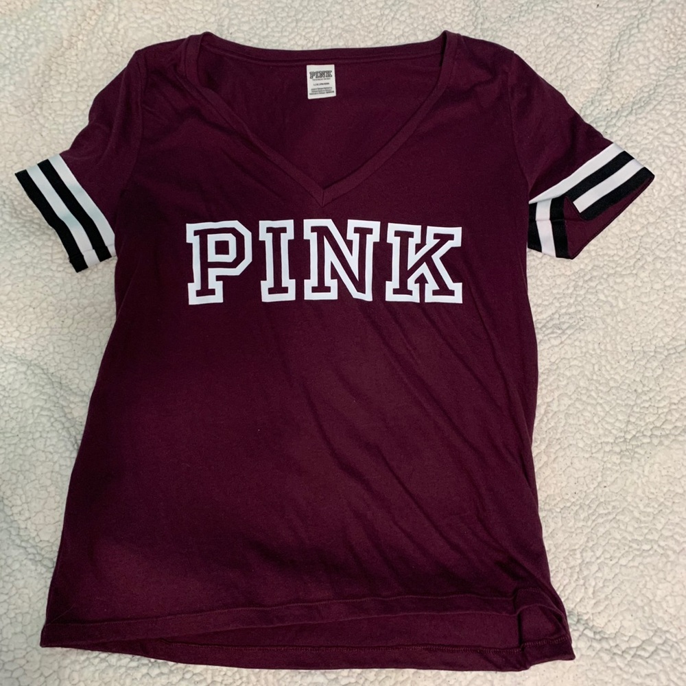 PINK Victoria’s Secret Burgundy V-Neck Tee